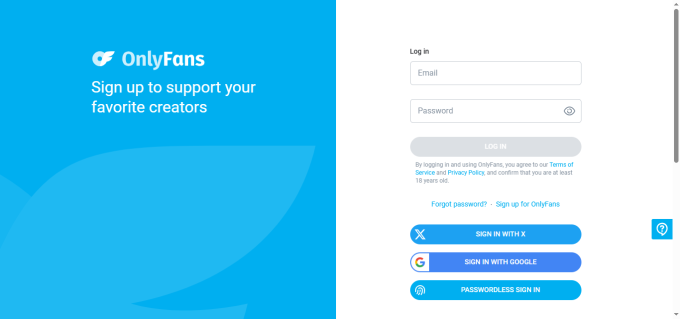 OnlyFans login page